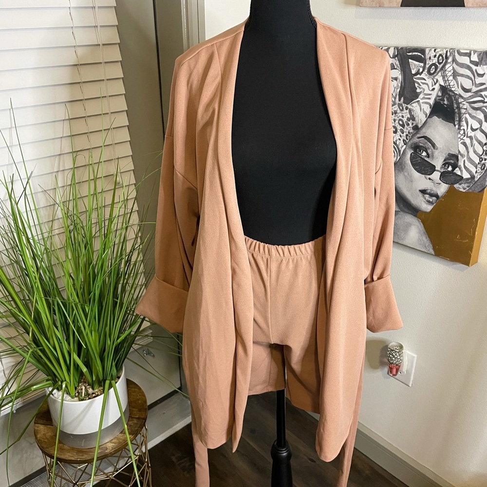 Blazer and short set, tan, medium